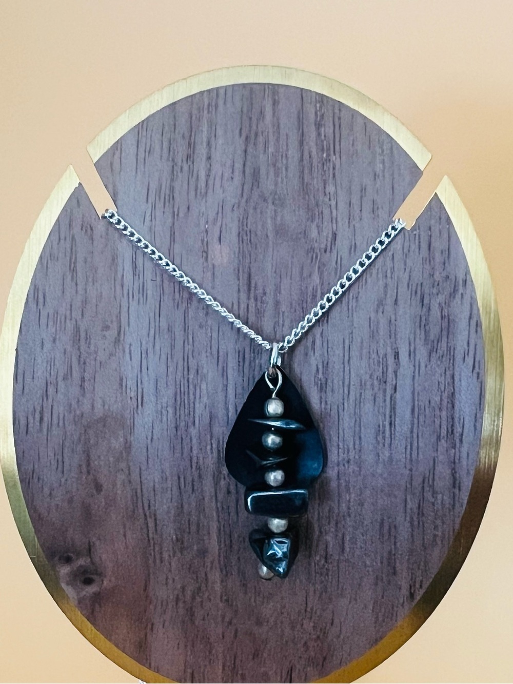 Vintage onyx and Silver Pendant Necklace